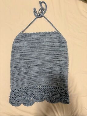 Light Blue Crochet Halter Crop Top